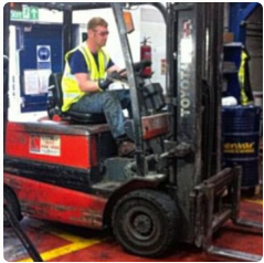 Forklifts, tuggers managed by man